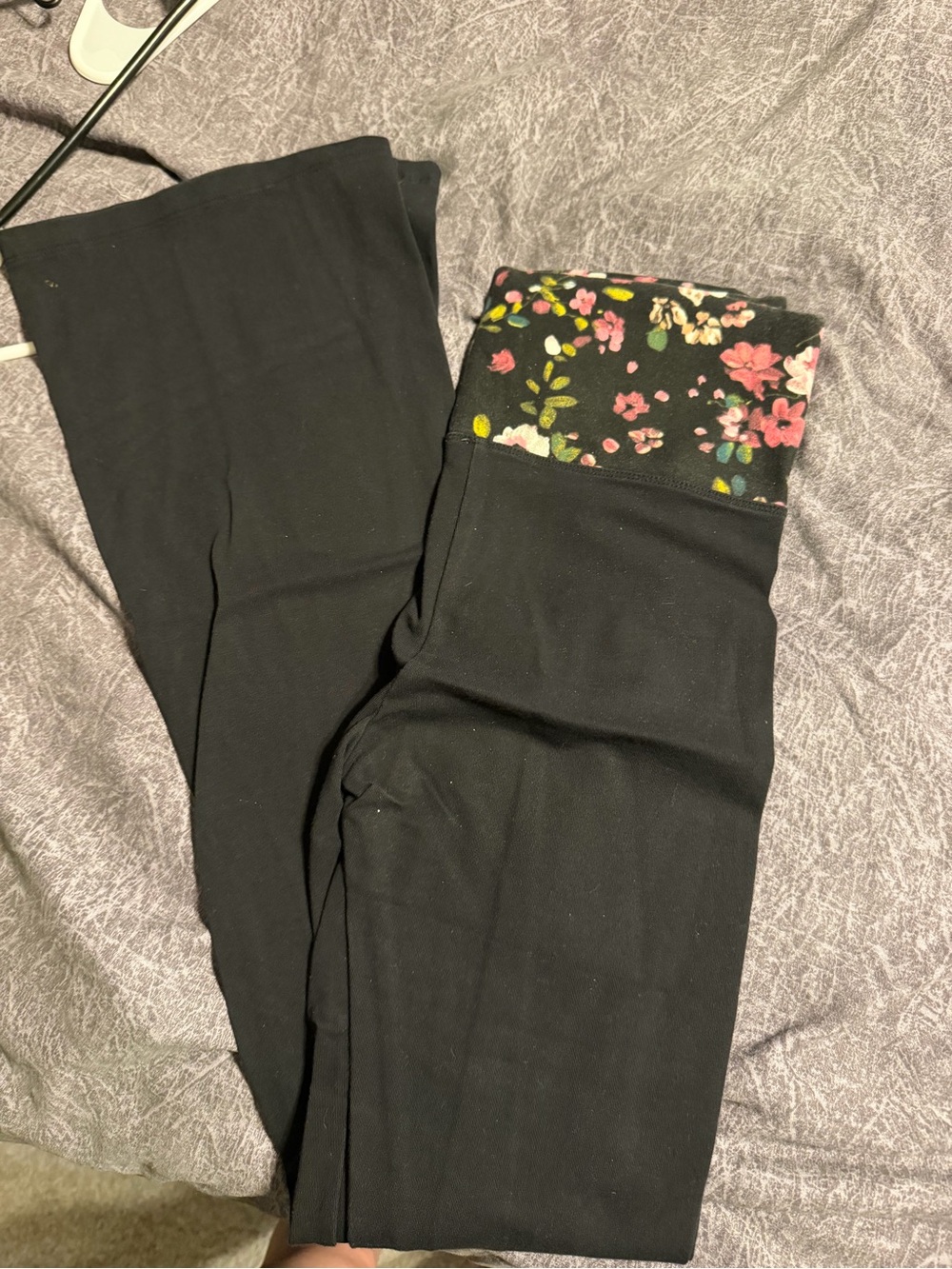 Victoria's Secret Black Boot Cut Pants with Floral Waistband